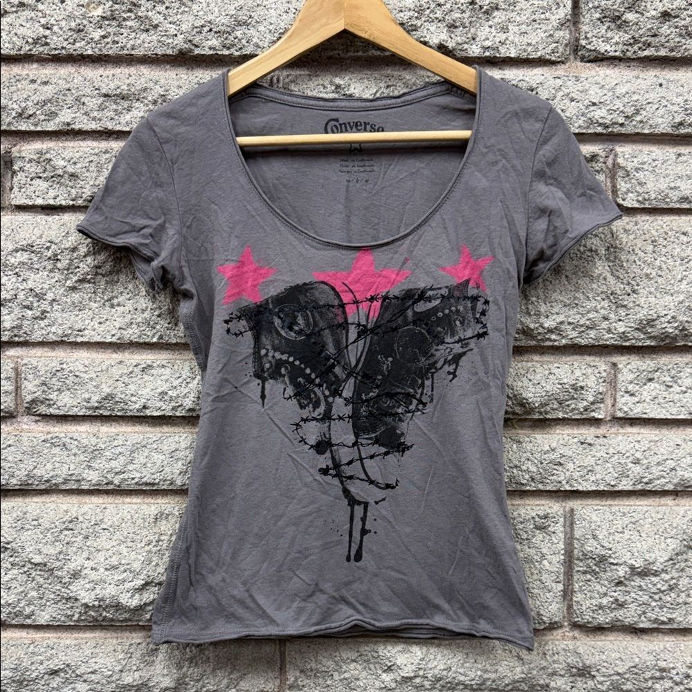 Converse Gray Tee with Pink Star Accents